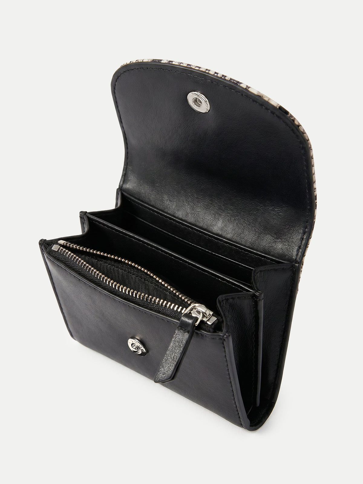 Snake-Embossed Flap Card Holder in Black & Grey - Veronica Beard Trusted
