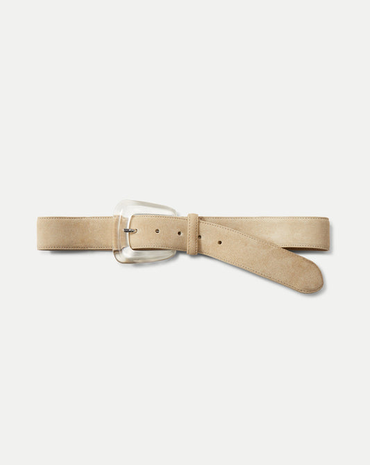 Arch Resin-Buckle Suede Belt in Stone Khaki - Veronica Beard Value