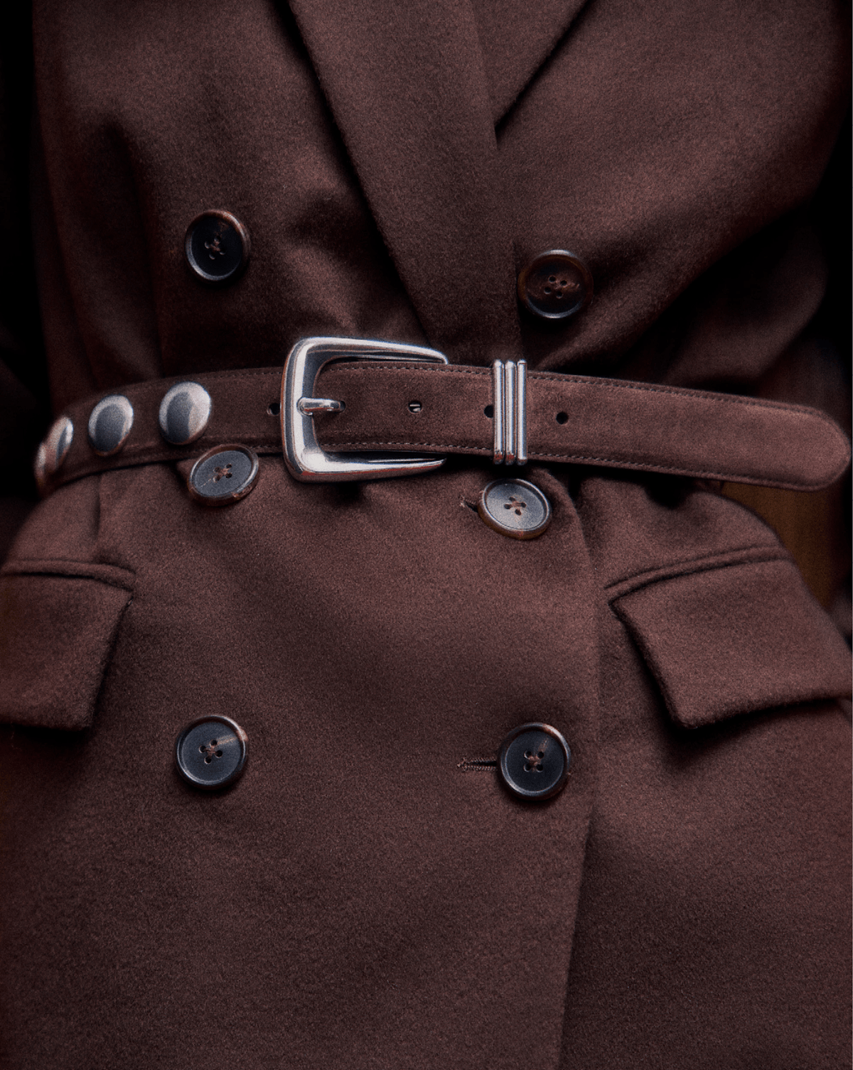 Arch Suede Grommet Studded Belt in Brown Espresso - Veronica Beard Exclusive