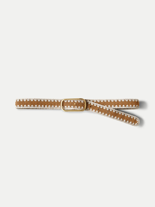 Loop Suede Whipstitch Belt in Tan Acorn Multi - Veronica Beard Customer Favorite
