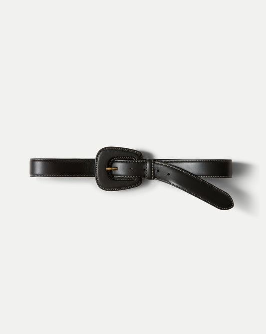 Elsy Leather-Buckle Belt in Black - Veronica Beard Exclusive