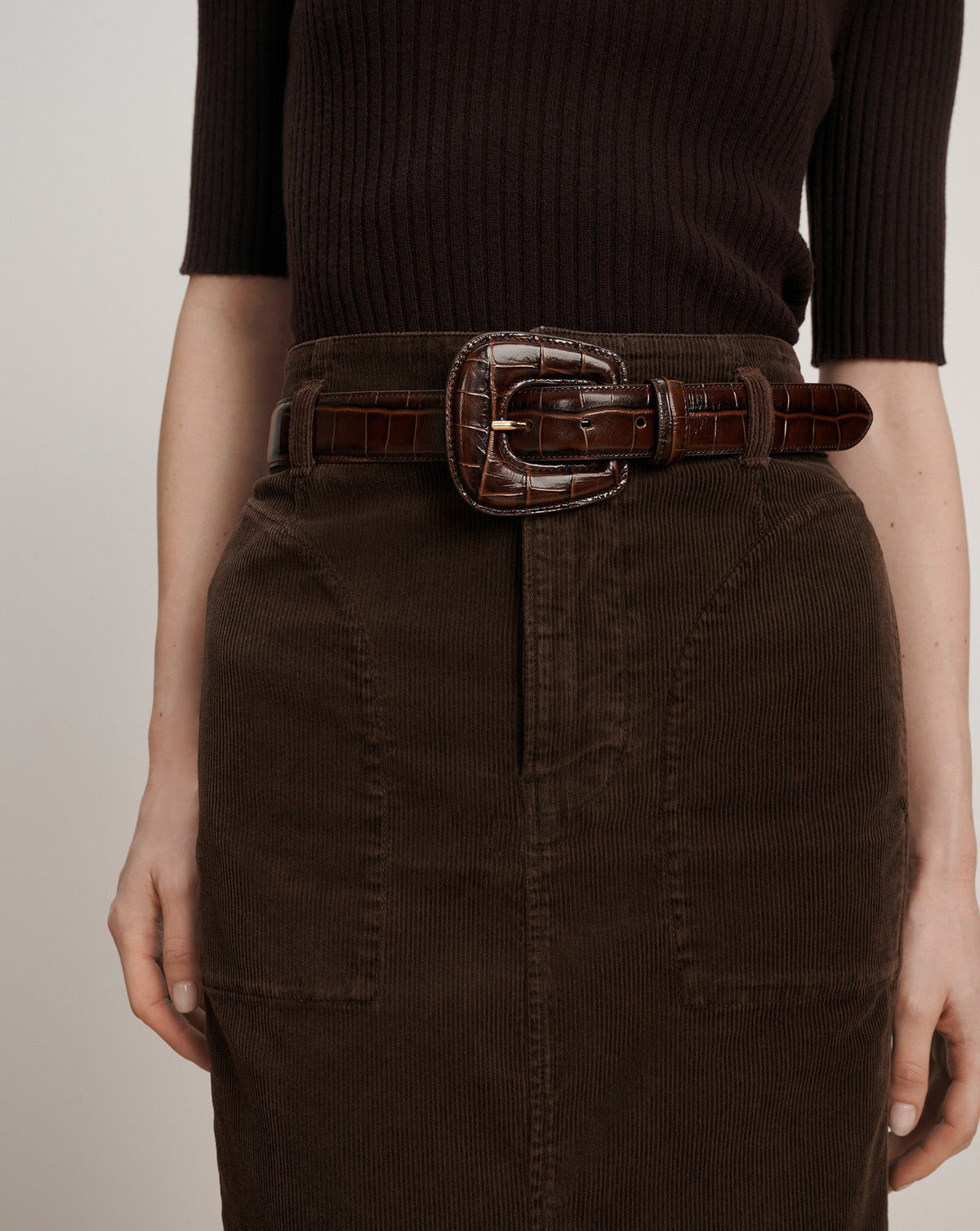 Elsy Leather-Buckle Belt in Brown - Veronica Beard Special Offer