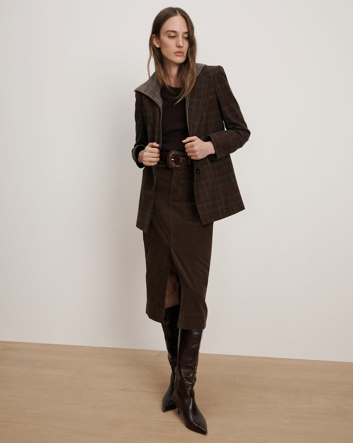 Elsy Leather-Buckle Belt in Brown - Veronica Beard Special Offer
