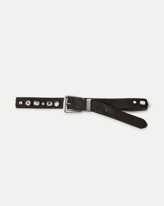 Arch Suede Crystal Embellished Belt in Black Seude - Veronica Beard Best Seller