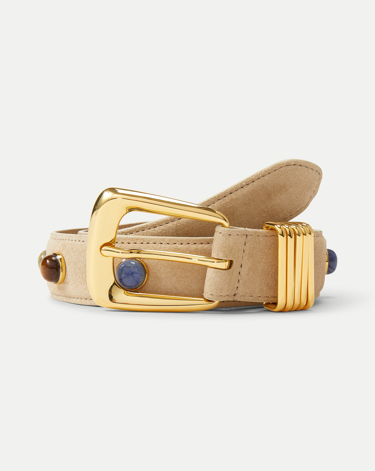 Arch Embellished Suede Belt in Stone Khaki - Veronica Beard Trusted