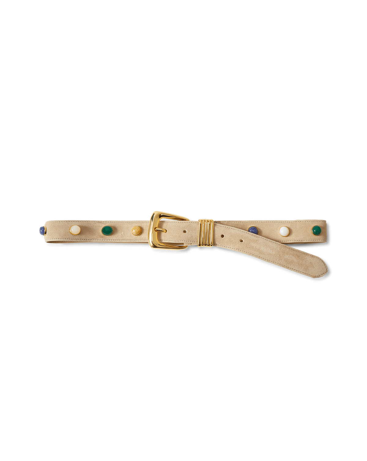 Arch Embellished Suede Belt in Stone Khaki - Veronica Beard Trusted