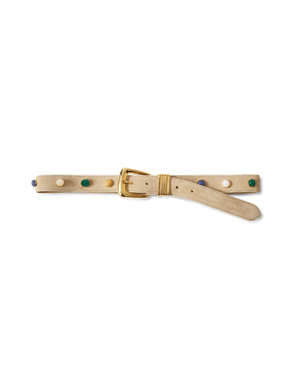 Arch Embellished Suede Belt in Stone Khaki - Veronica Beard Trusted