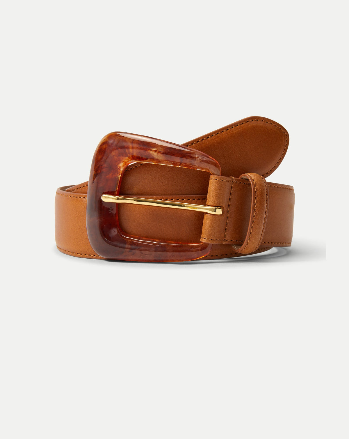 Arch Resin-Buckle Leather Belt in Hazelwood - Veronica Beard Special Offer
