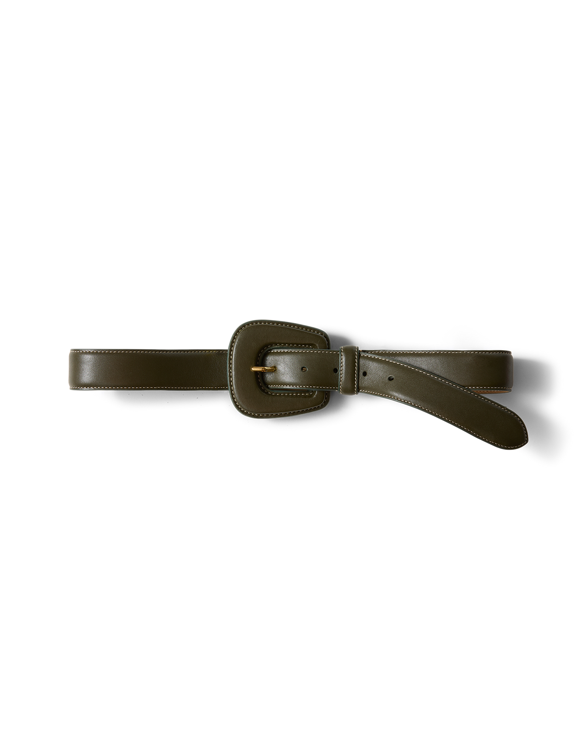 Elsy Leather-Buckle Belt in Khaki - Veronica Beard Quality