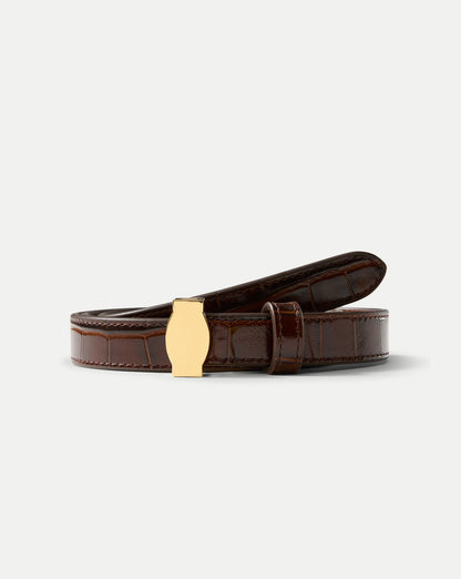 Dash Croc-Embossed Belt in Chestnut Brown - Veronica Beard Deals