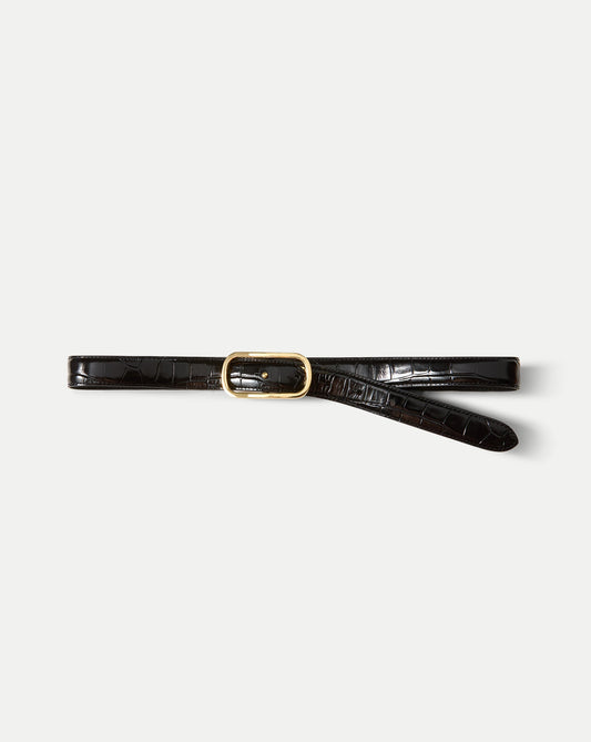 Loop Croc-Embossed Belt in Black - Veronica Beard Discount