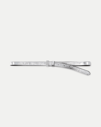 Dash Skinny Leather Belt in Silver - Veronica Beard Signature