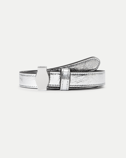 Dash Skinny Leather Belt in Silver - Veronica Beard Signature
