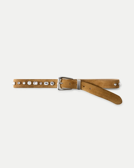 Arch Suede Crystal Embellished Belt in Brown Suede Acorn - Veronica Beard Special Offer
