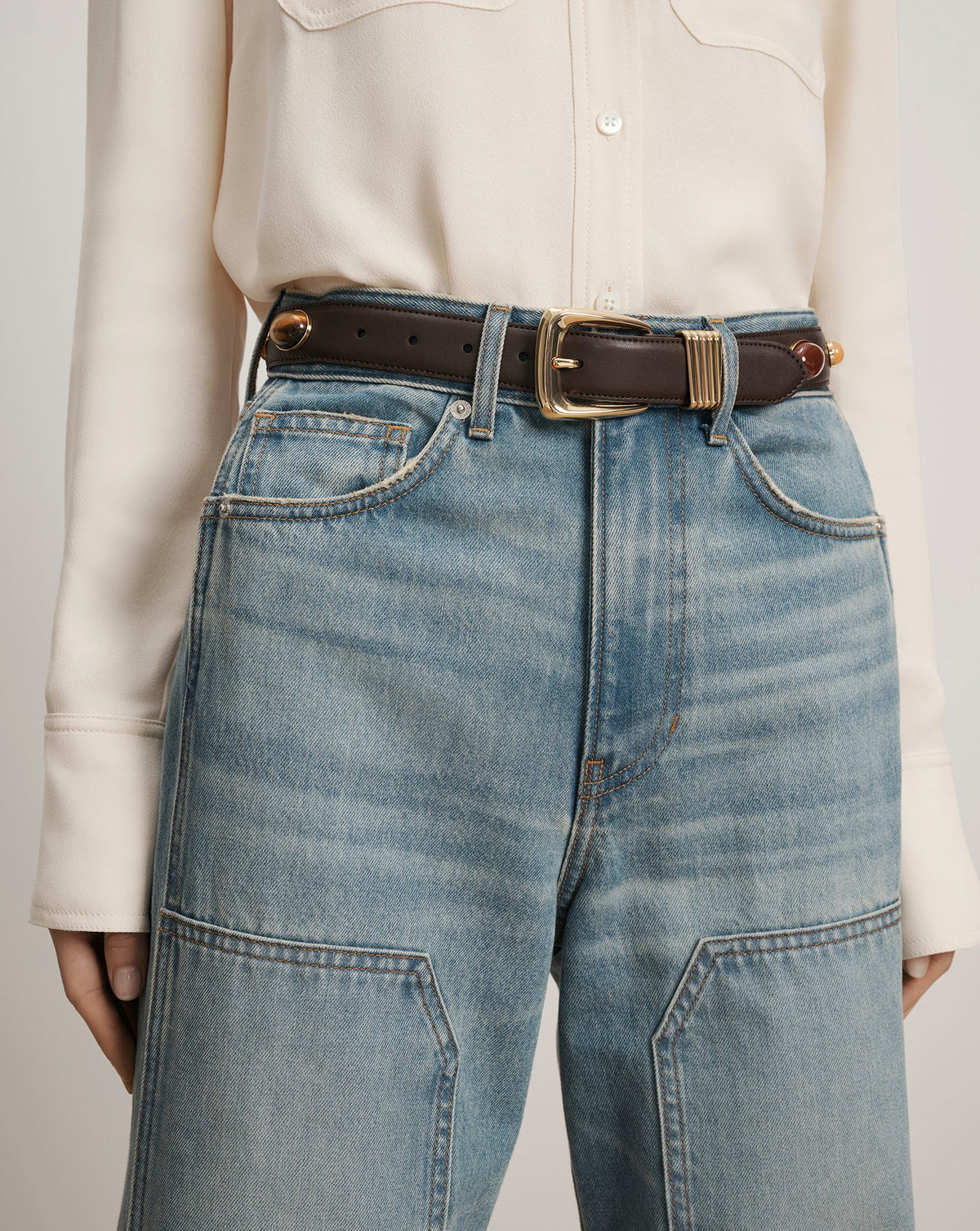 Arch Embellished Leather Belt in Brown - Veronica Beard Everyday