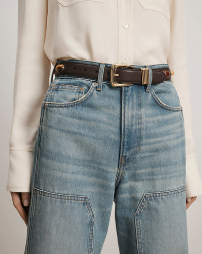Arch Embellished Leather Belt in Brown - Veronica Beard Everyday