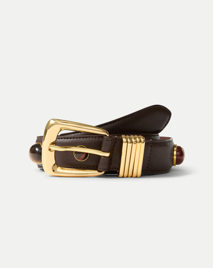 Arch Embellished Leather Belt in Brown - Veronica Beard Everyday