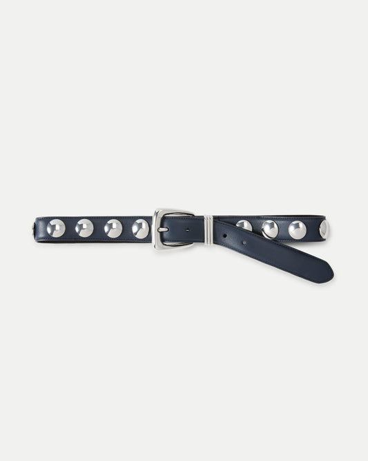 Arch Silver Studded Leather Belt in Navy - Veronica Beard Signature