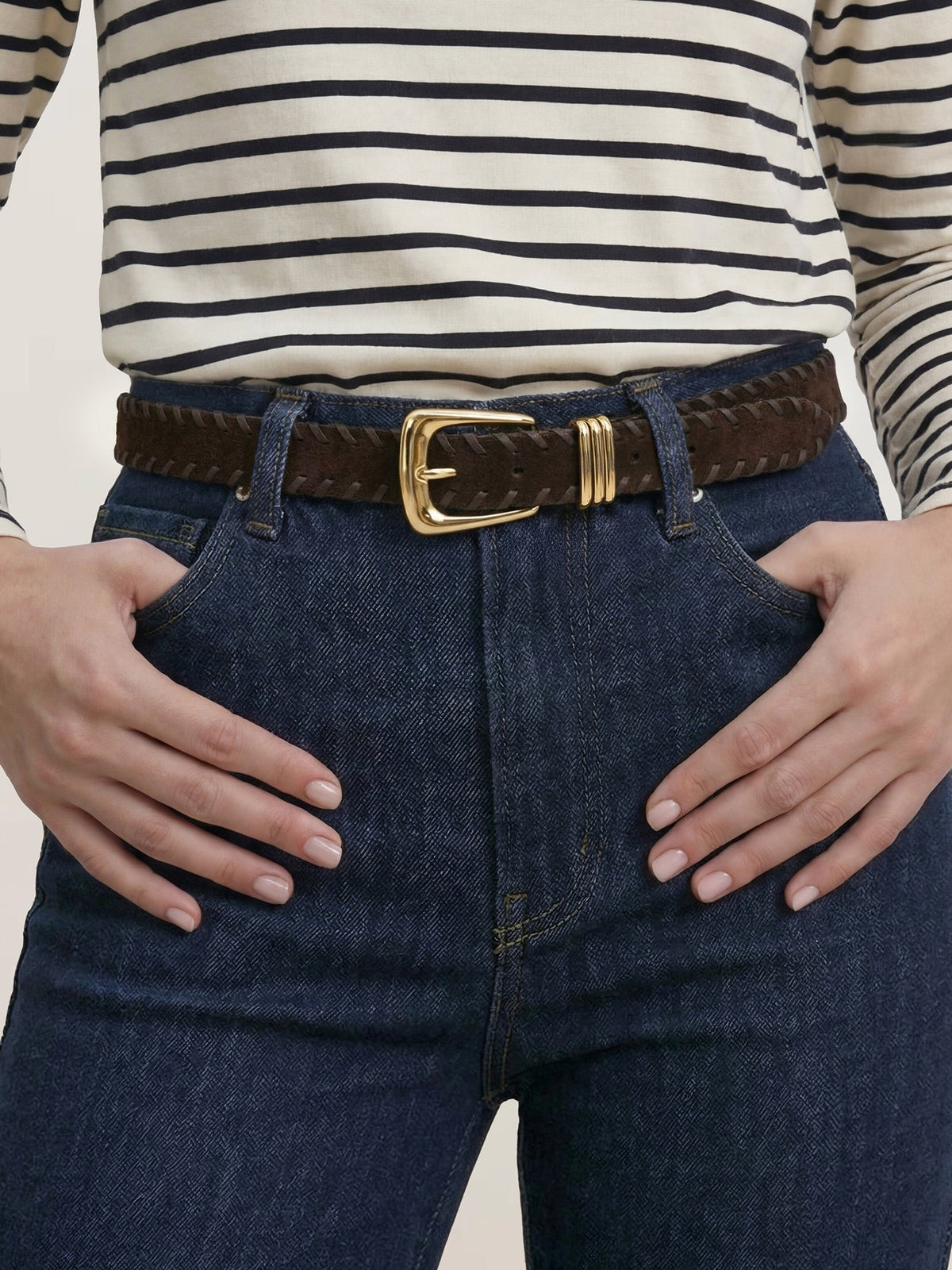 Arch Suede Whipstitch Belt in Brown Espresso - Veronica Beard Popular
