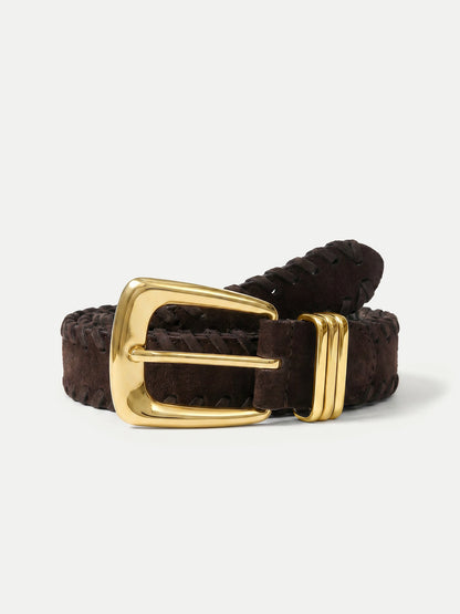 Arch Suede Whipstitch Belt in Brown Espresso - Veronica Beard Popular
