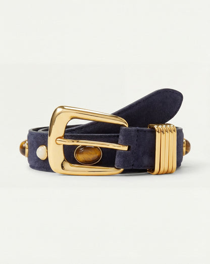 Arch Embellished Suede Belt in Navy - Veronica Beard Discount