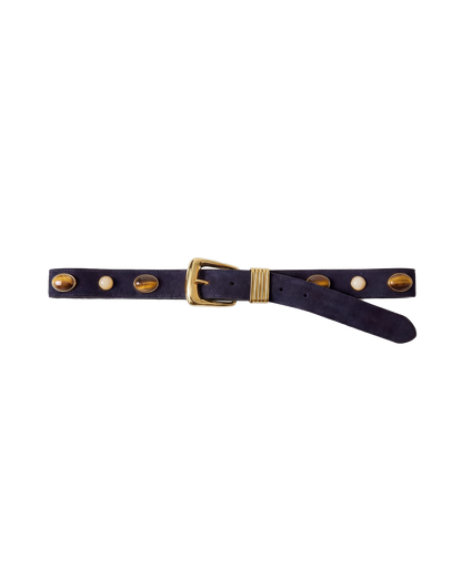 Arch Embellished Suede Belt in Navy - Veronica Beard Discount
