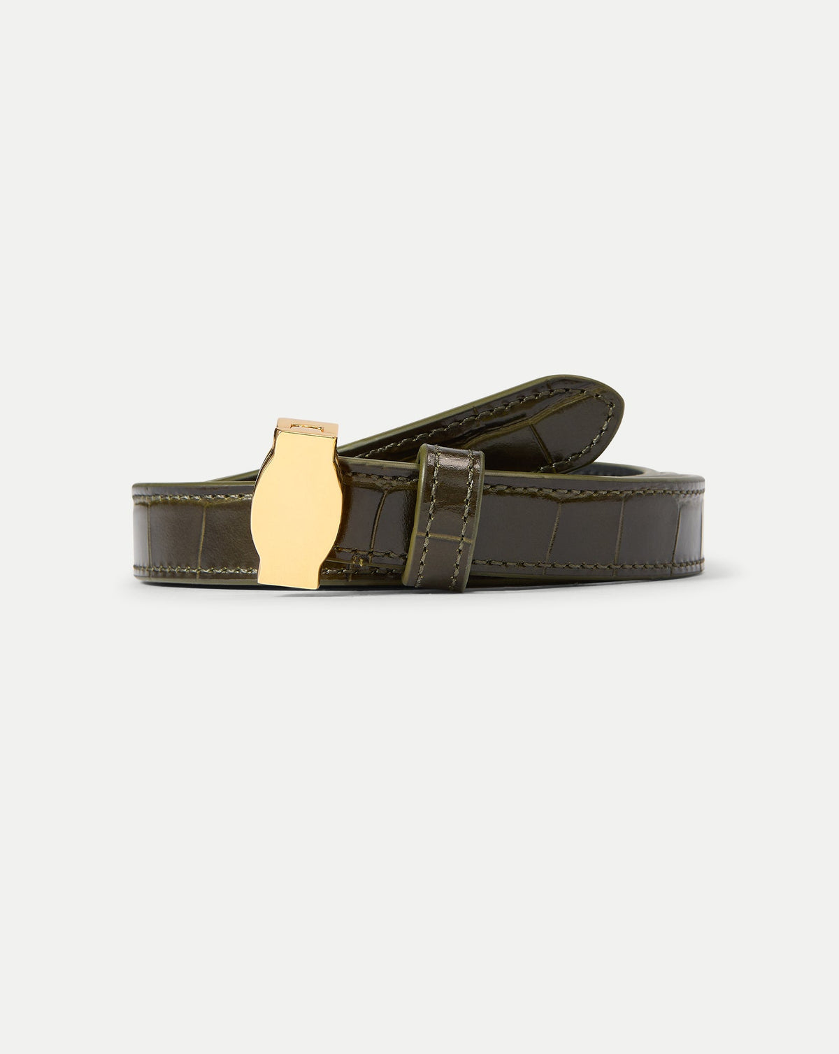 Dash Croc-Embossed Crocodile Belt in Green Cypress - Veronica Beard Customer Favorite