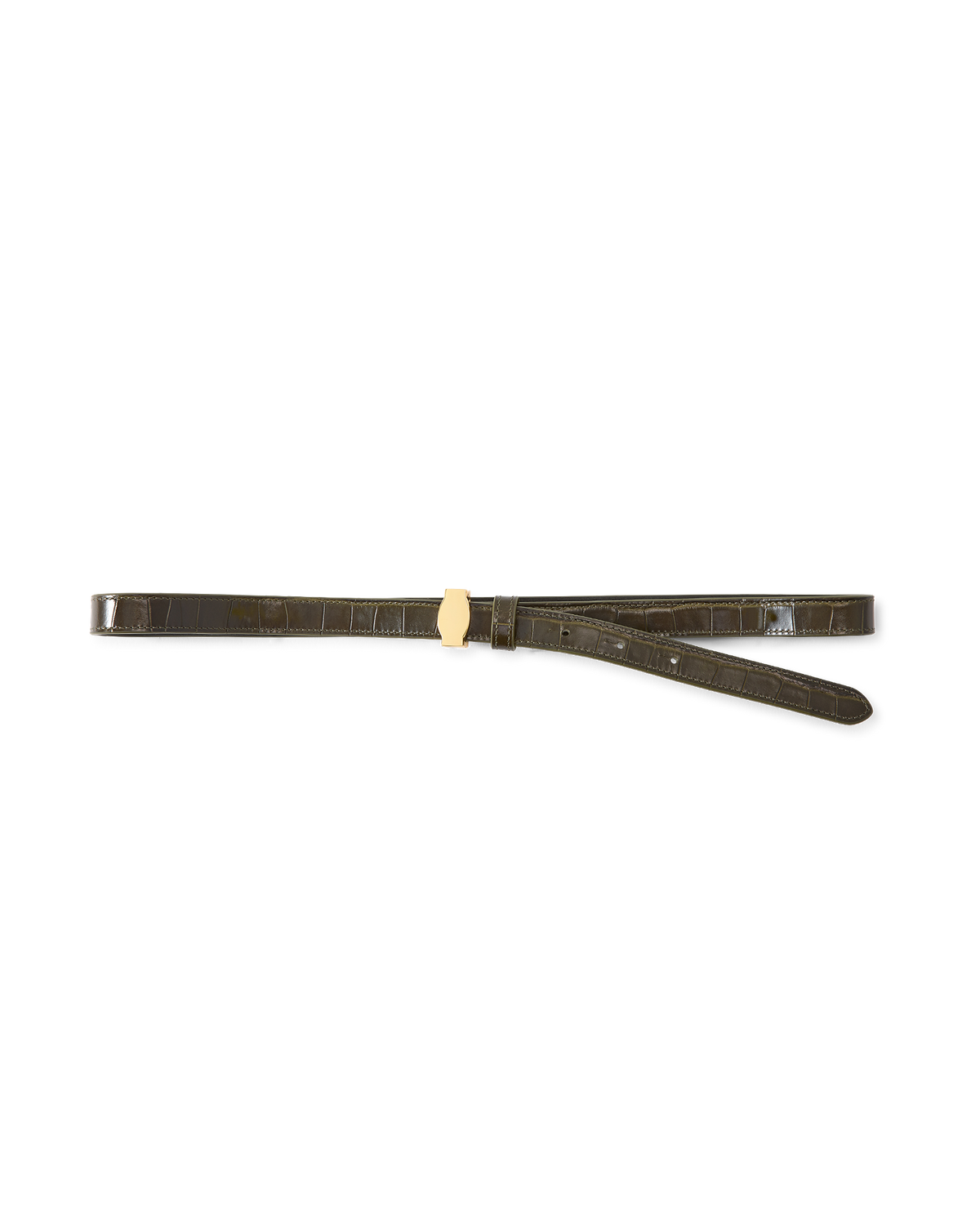 Dash Croc-Embossed Crocodile Belt in Green Cypress - Veronica Beard Customer Favorite