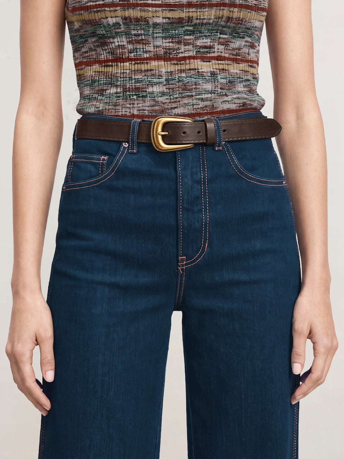 The Trailblazer Arch Belt in Brown Leather Whiskey - Veronica Beard Smart Buy
