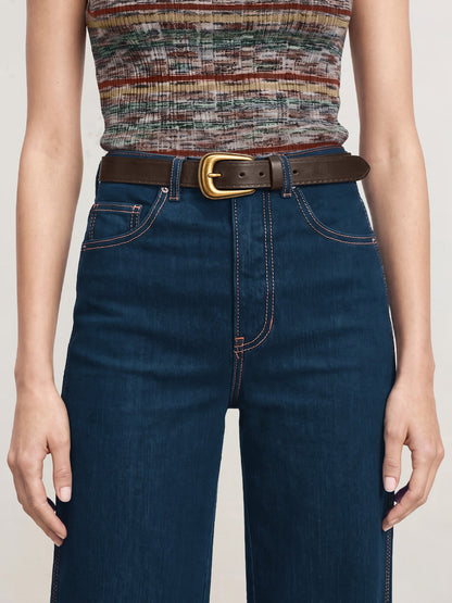 The Trailblazer Arch Belt in Brown Leather Whiskey - Veronica Beard Smart Buy