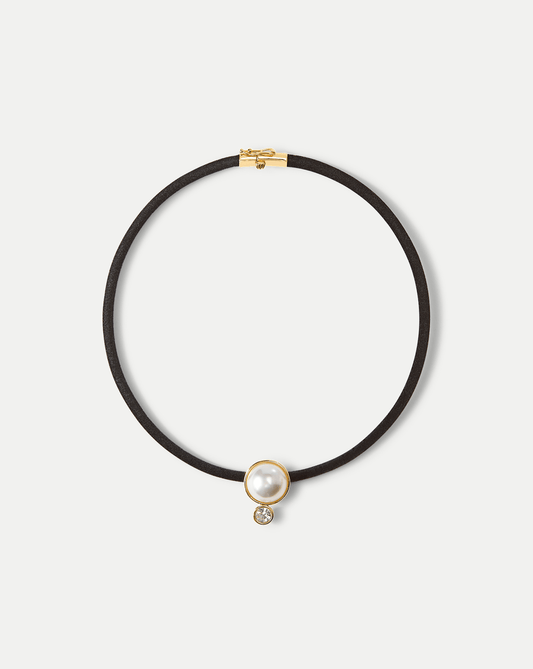 Pearl Pendant Cord Necklace in Pearl/Black - Veronica Beard Latest
