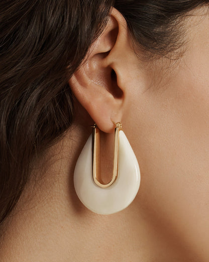Resin Drop Hoop Earring in Ivory - Veronica Beard Latest