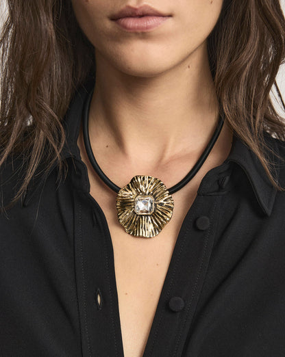 Floral Pendant Cord Necklace in Gold - Veronica Beard Latest