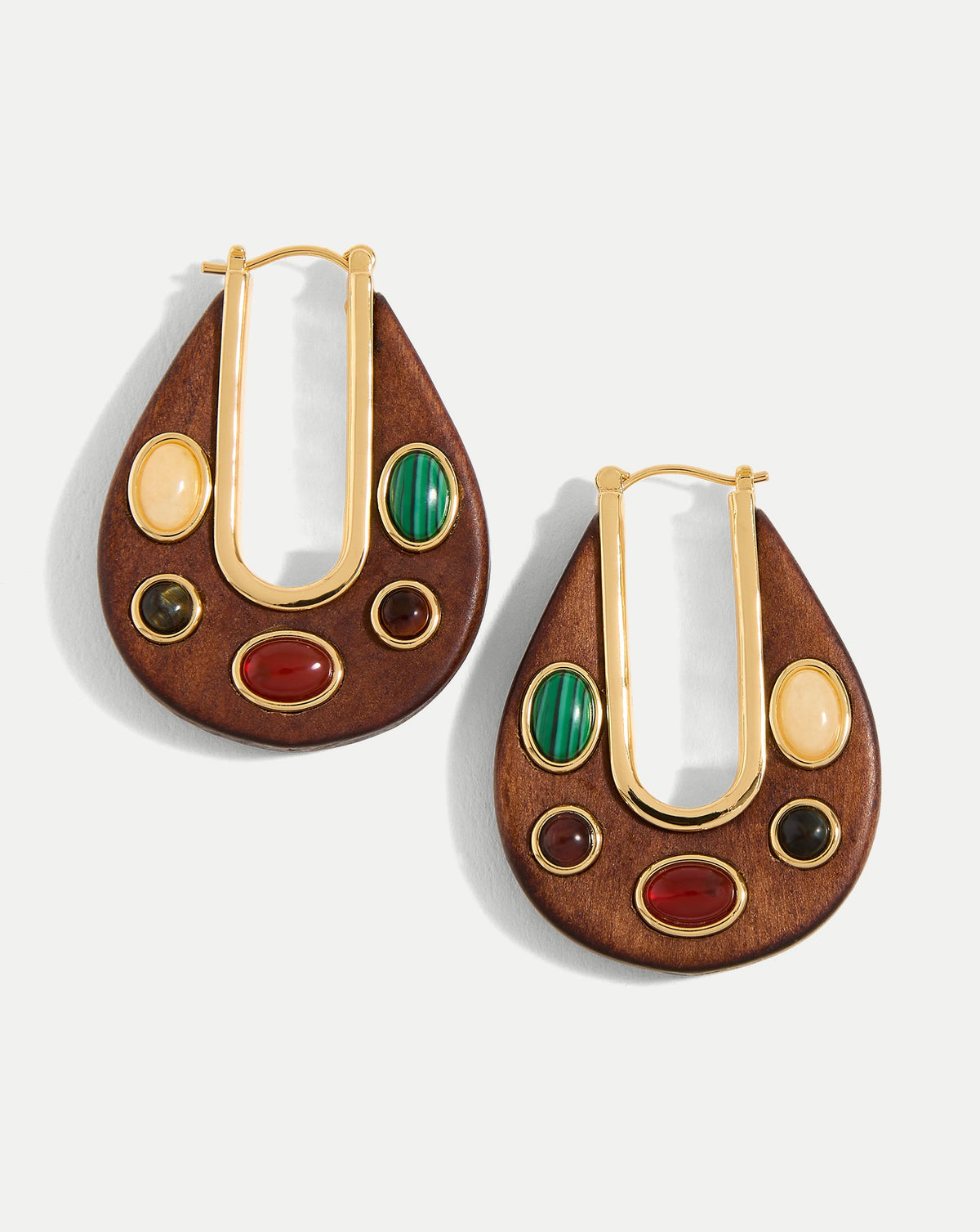 Wood Embellished Drop Hoop in Brown Multi - Veronica Beard Classic