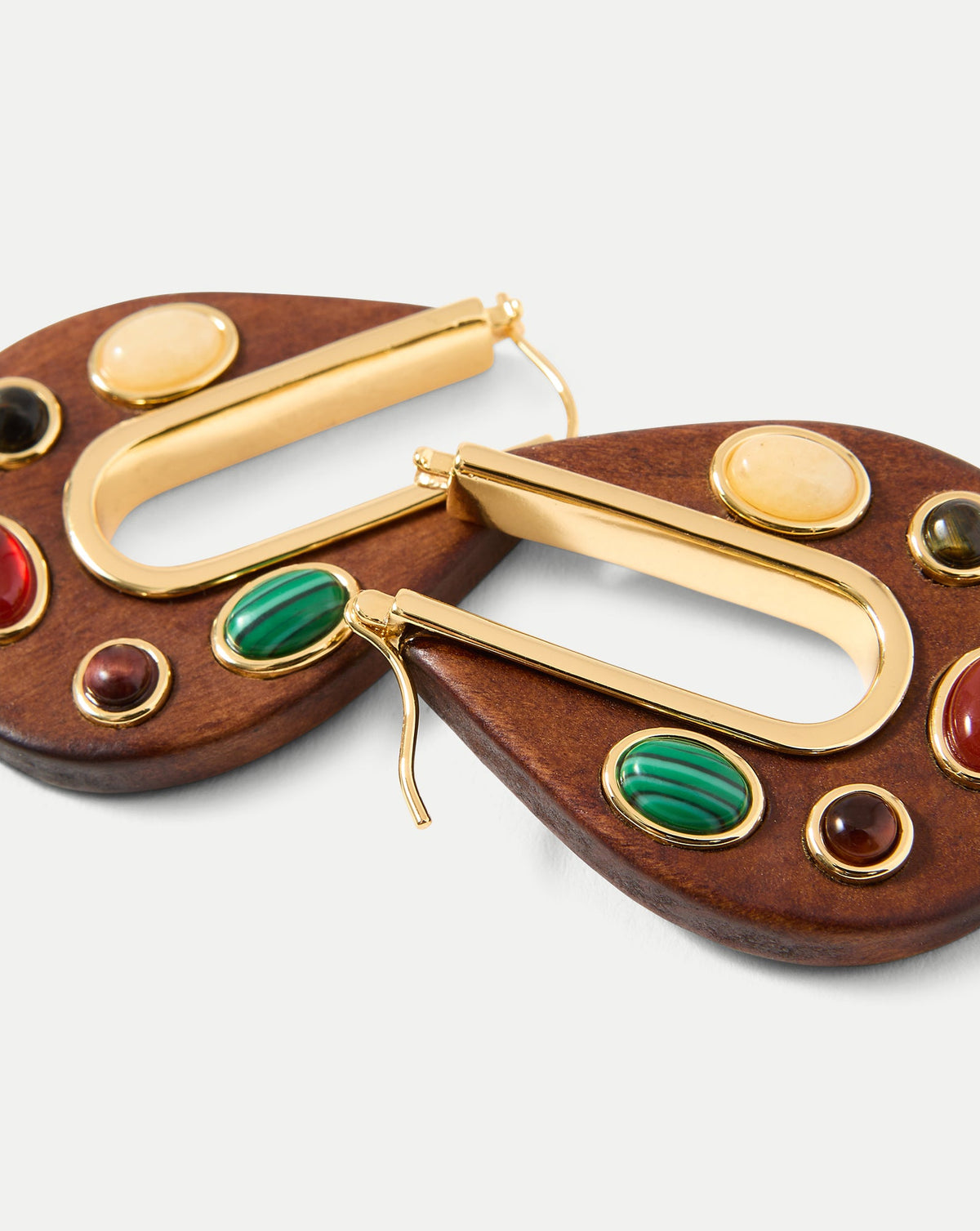 Wood Embellished Drop Hoop in Brown Multi - Veronica Beard Classic