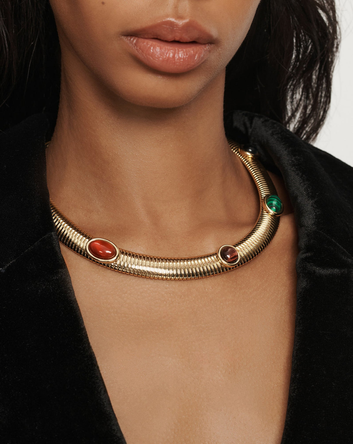 Embellished Tubogas Collar Necklace in Gold Multi - Veronica Beard Customer Favorite