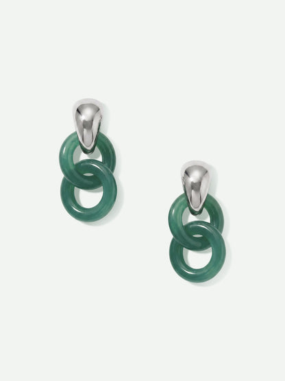 Resin Link Drop Hoop Earring in Green/Silver - Veronica Beard New