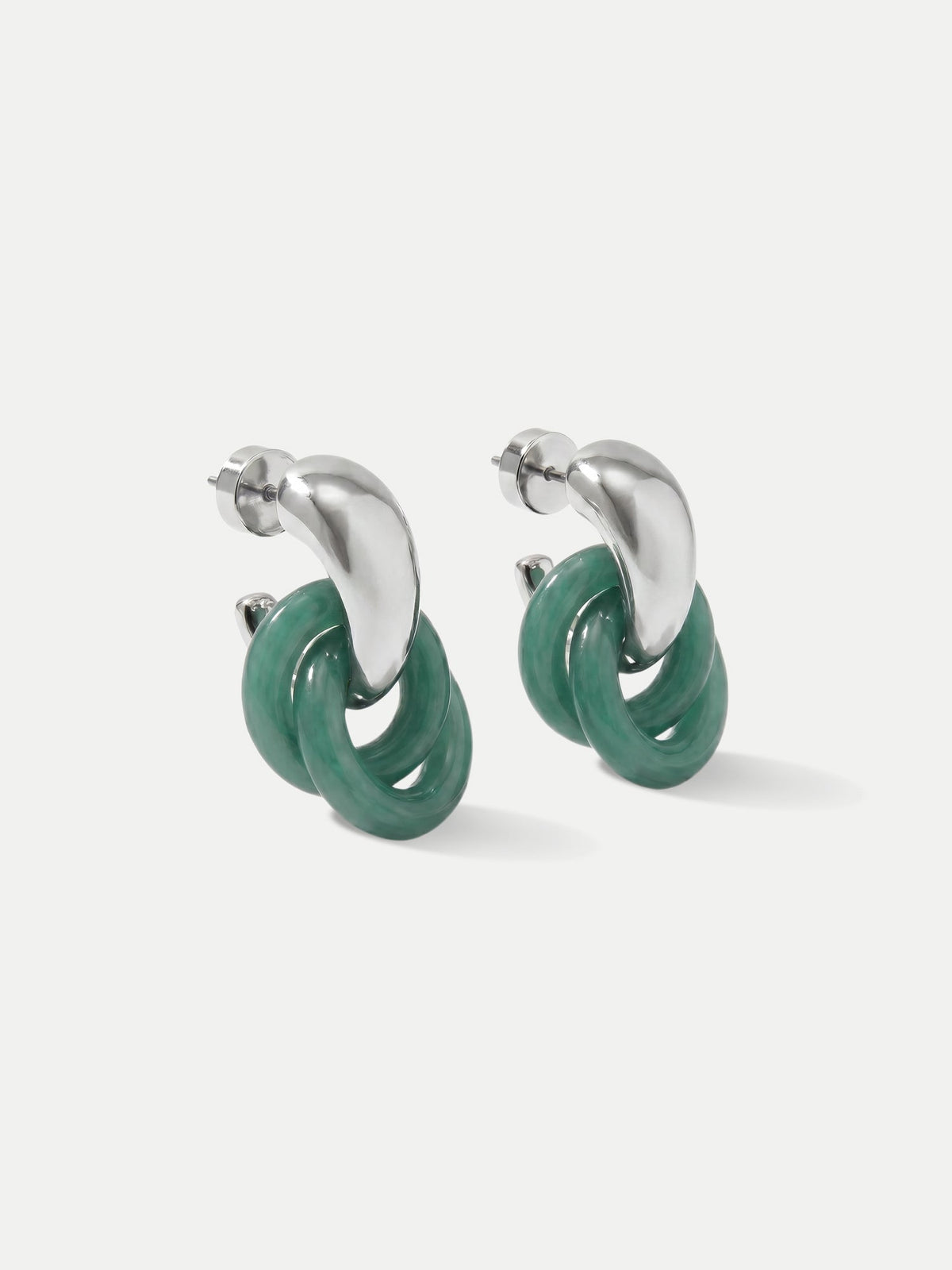 Resin Link Drop Hoop Earring in Green/Silver - Veronica Beard New