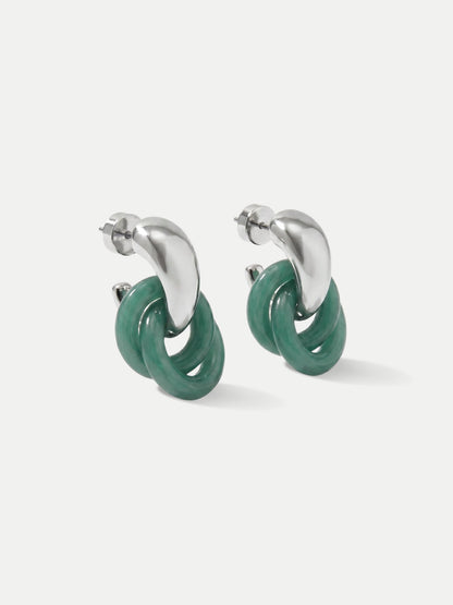 Resin Link Drop Hoop Earring in Green/Silver - Veronica Beard New