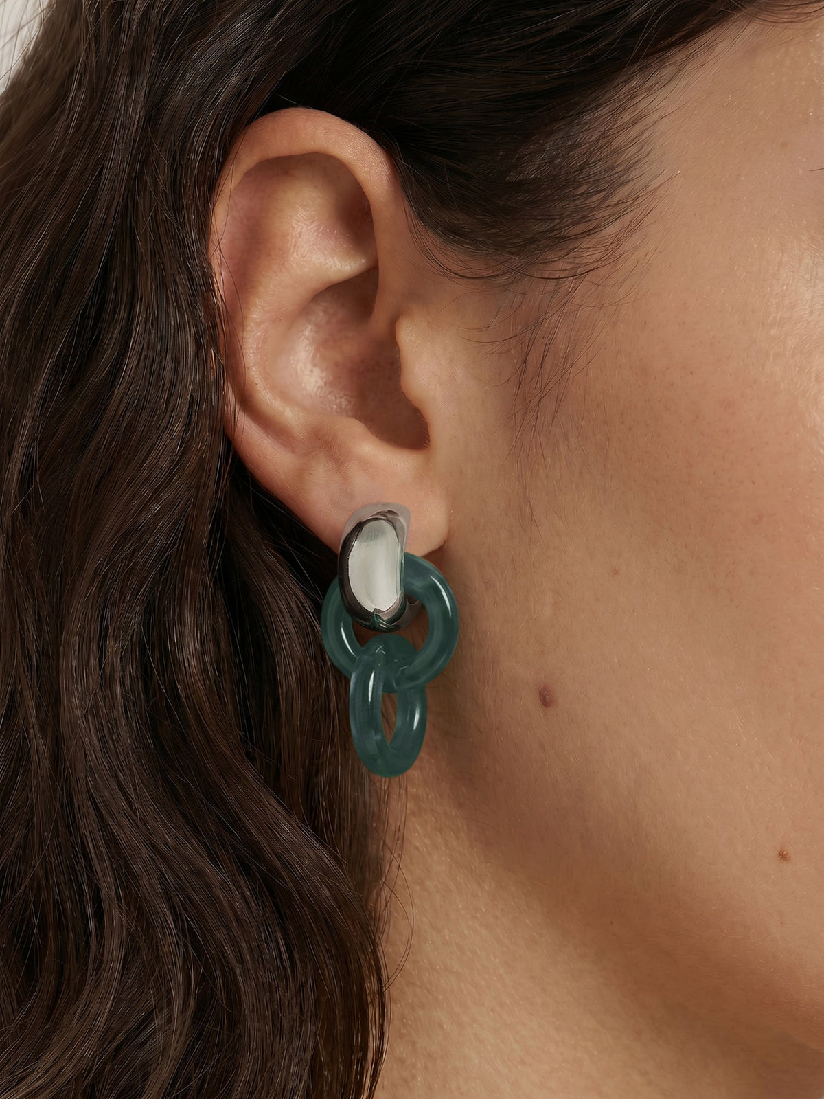Resin Link Drop Hoop Earring in Green/Silver - Veronica Beard New