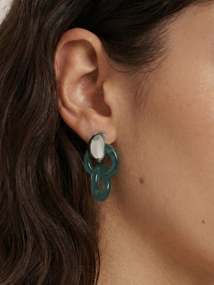 Resin Link Drop Hoop Earring in Green/Silver - Veronica Beard New