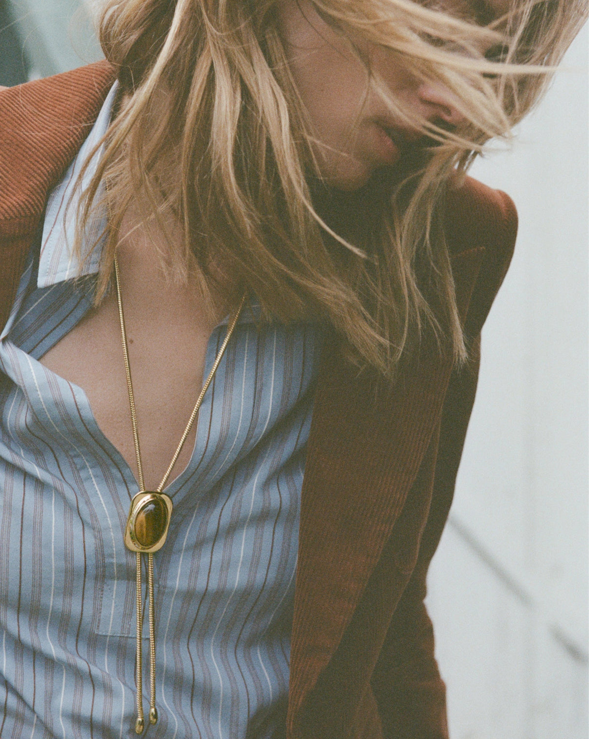 Tiger’s Eye Cabochon Bolo in Gold/Brown - Veronica Beard Premium