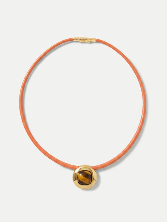 Tiger’s Eye Leather Cord Necklace in Brown - Veronica Beard Sale