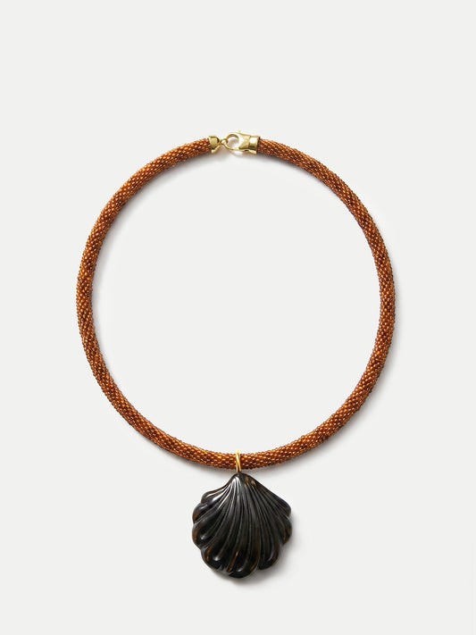 Scallop Shell Beaded Necklace in Brown/Black - Veronica Beard Everyday