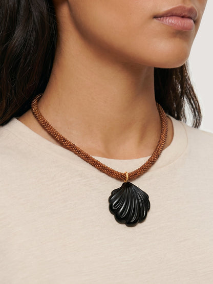 Scallop Shell Beaded Necklace in Brown/Black - Veronica Beard Everyday