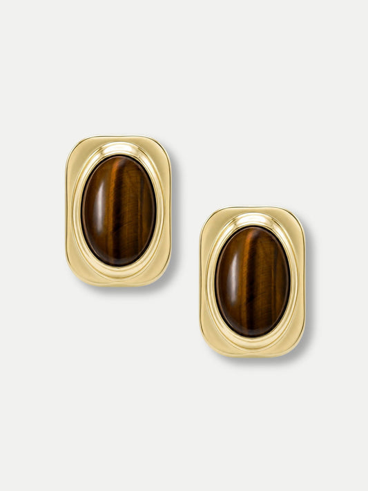 Tiger’s Eye Post Earring in Gold/Brown - Veronica Beard Customer Favorite