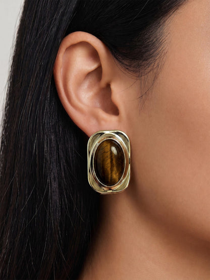 Tiger’s Eye Post Earring in Gold/Brown - Veronica Beard Customer Favorite