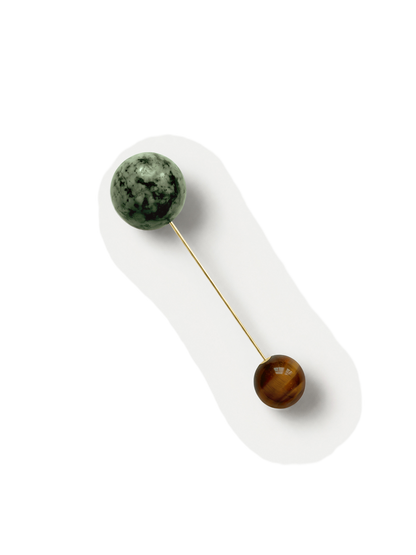 Turquoise and Tiger’s Eye Pin Brooch in Gold/Green - Veronica Beard Signature
