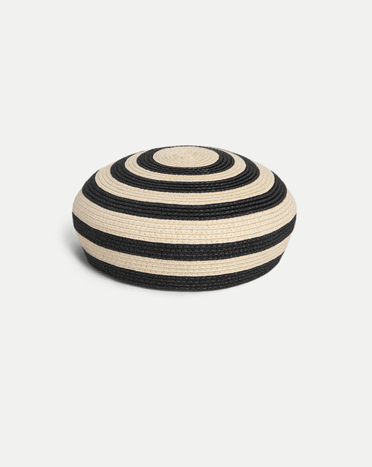 Le Jeanne Stripe Raffia Hat in Black - Veronica Beard Featured