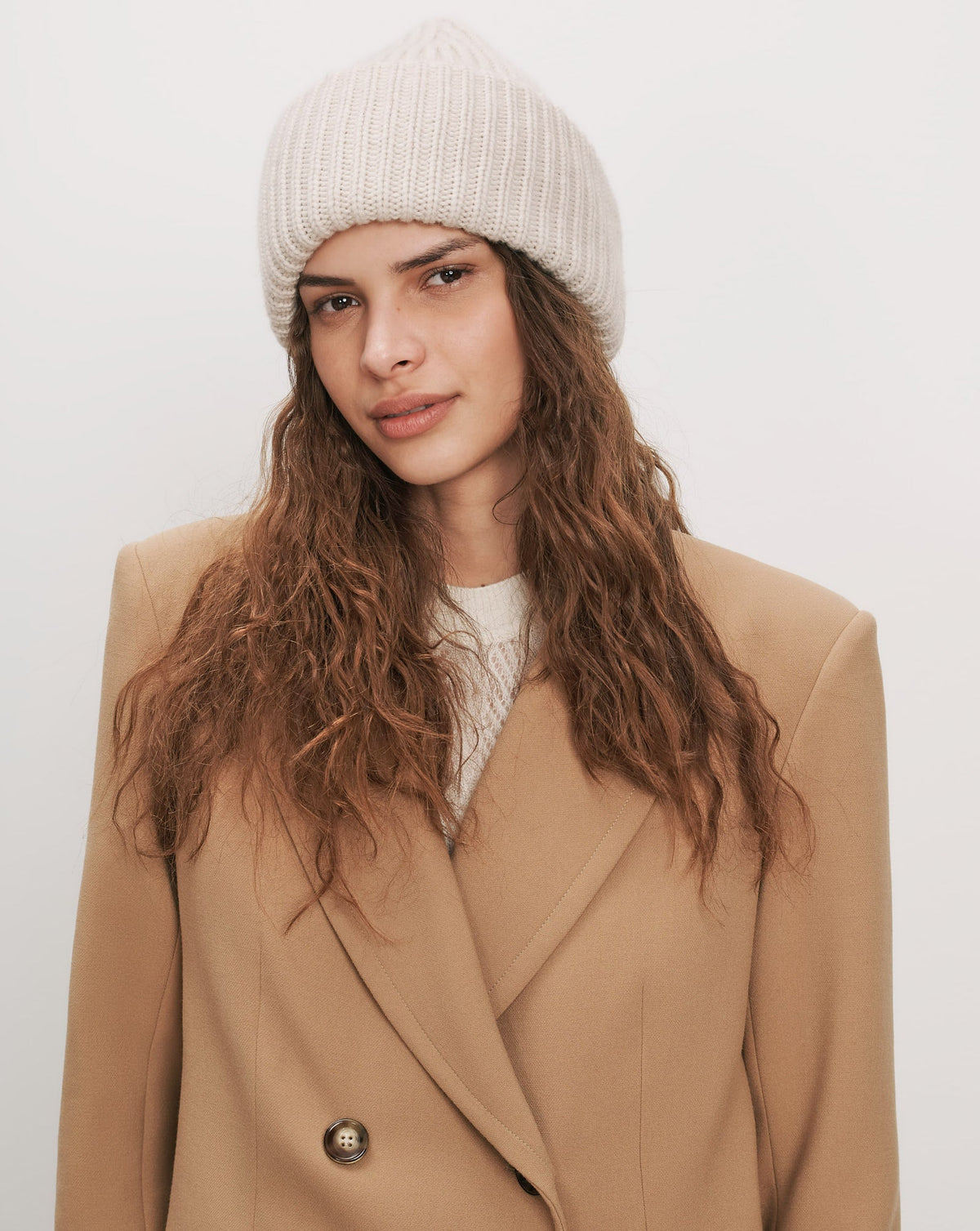 Wool-Cashmere Beanie in Oatmeal Melange - Veronica Beard Trusted